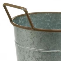 položky Kvetináč s držadlami, kovová nádoba na pestovanie, kvetináč strieborný, hnedý Ø24cm V32,5cm