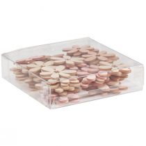 položky Drevené kvety rozptýlená dekorácia kvety drevo oranžová/ružová/biela 72 ks