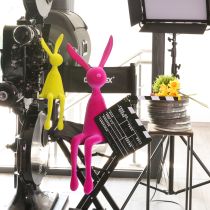 položky Králik na poličku, kŕdeľ, sediaci veľkonočný zajačik, ružový, 56 cm