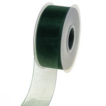 položky Organzová stuha zelená darčeková stuha tkaný okraj jedľová zelená 40mm 50m