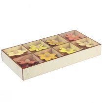 položky Drevená kvetinová dekorácia na zavesenie drevená letná dekorácia žltá 4,5cm 24 ks