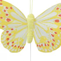 položky Ozdobné motýliky na drôtených pierkach oranžovožlté 7×11cm 12ks