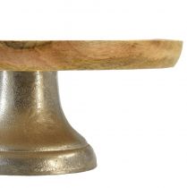 položky Dekoračný podnos na taniere drevo kovový podstavec prírodné striebro Ø25cm