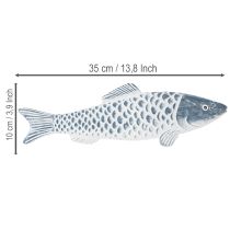 položky Drevená rybka v modrej a bielej farbe, dekorácia rybky, drevená múčka, 35 cm, 1 kus