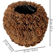 Článok Dekoratívny kvetináč s borovicovými šiškami, prírodný vzhľad, 27 cm. Okrúhly kvetináč z borovicových šišiek, prírodná hnedá farba, vyrobený zo šišiek, 27 cm x 22 cm.