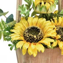 položky Aranžmán umelých kvetov slnečnice v drevenom kvetináči H31cm
