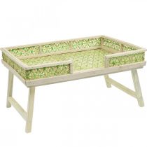 položky Podnos do postele z bambusu, podnos na servírovanie skladací, drevený podnos s pleteným vzorom zeleno-prírodné farby 51,5×37cm