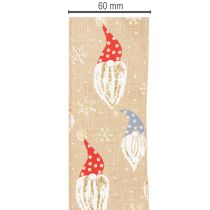 položky Dekoratívna stuha s vianočnými škriatkami na jutovej stuhe, zimný motív, 60 mm x 10 m