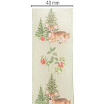 položky Dekoratívna stuha s motívom jeleňa, lesa a kvetov, 40 mm x 15 m