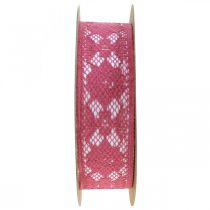 položky Čipková stuha ružová 25mm dekoračná stuha čipka 15m