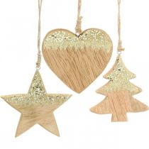 položky Vianočná dekorácia hviezda / srdce / stromček, drevený prívesok, adventná dekorácia V10/12,5cm 3ks