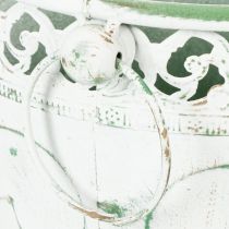 položky Kovový kvetináč s reliéfnym vzorom a rúčkami, biely a zelený, štýl shabby chic, V 22/19,5/17,5 cm, Ø 25,5/20,5/15,5 cm, sada 3 kusov