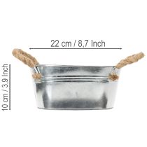 položky Kovová miska s lanovými rúčkami, strieborná, výška 22 cm, výška 10 cm