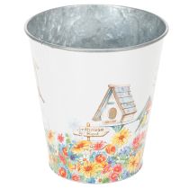 Článok Plechový kvetináč s vtáčími búdkami, letná dekorácia, kvetináč V14,5 cm Ø13,5 cm
