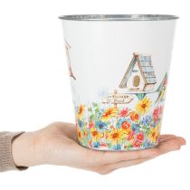 Článok Plechový kvetináč s vtáčími búdkami, letná dekorácia, kvetináč V14,5 cm Ø13,5 cm