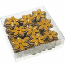 položky Kvety a včielky na rozsypanie oranžová drevená posypová dekorácia jar 36 ks