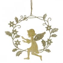 položky Anjelský veniec Vianočná dekorácia Anjel závesný kovový prívesok zlatý V14cm Š15,5
