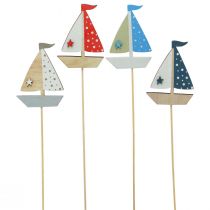 položky Kvetinová zátka dekorácia člna plachetnica drevo farebné 5,5x8cm 12ks