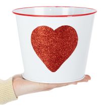 Článok Biely kvetináč s červeným srdcom, kvetináč, Ø18 cm V13,5 cm