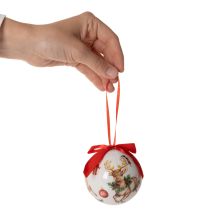 Článok Vianočná guľa s motívom jeleňa a stuhou na zavesenie, 7 cm, 4 kusy