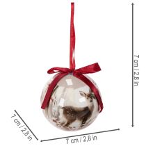 Článok Vianočná guľa s motívom jeleňa a stuhou na zavesenie, 7 cm, 4 kusy