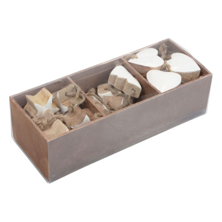 položky Ozdoby na vianočný stromček mix dreva srdiečko hviezda Vianočný stromček biely, prírodný 5cm 27 ks