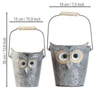 položky Dekoratívny kvetináč so sovou z zinku s rukoväťou Ø15/19cm, sada 2 kusov