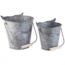 položky Dekoratívny kvetináč so sovou z zinku s rukoväťou Ø15/19cm, sada 2 kusov