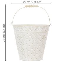 položky Dekoratívne vedro, bielené, s rúčkou, Ø20,5 cm, kovová dekorácia kvetináča