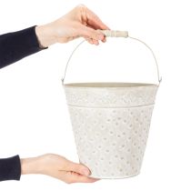 položky Dekoratívne vedro, bielené, s rúčkou, Ø20,5 cm, kovová dekorácia kvetináča