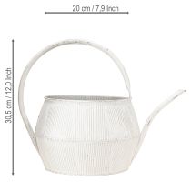 položky Dekoratívna kanvica na polievanie, biely vintage kovový drážkovaný kvetináč 25 cm
