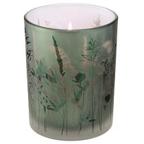položky Dekoračný sklenený lampáš zelený biely motív lúka V12,5cm 2 kusy