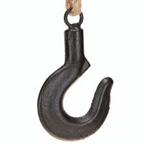 položky Ozdobný háčik kovový čierny háčik s jutovou šnúrkou V54cm