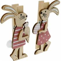 položky Deko klipy králiky Veľkonočné zajačiky ružové, biele drevo Veľkonočná dekorácia 4 kusy