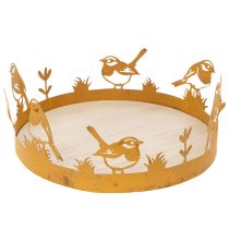 položky Dekoratívny podnos, dekorácia na stôl s vtákmi, jarná dekorácia, hrdzavý kov, Ø20cm V8,5cm