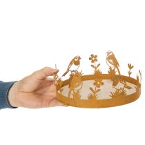 položky Dekoratívny podnos, dekorácia na stôl s vtákmi, jarná dekorácia, hrdzavý kov, Ø20cm V8,5cm