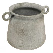 položky Ozdobný kvetináč vintage kvetináč kovový s rúčkami sivý V13,5 cm