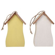 položky Dekorácia na zavesenie vtáčia búdka drevo biela žltá 13cm 2 ks