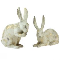 Dekoračné králiky sediace stojace biele zlato V12,5x16,5cm 2ks