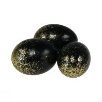 Ozdobné veľkonočné vajíčka pravá slepačia vaječná čierna so zlatými trblietkami V5,5–6cm 10 kusov