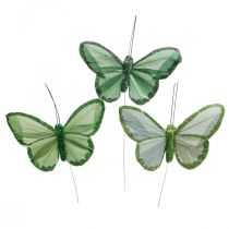 položky Ozdobné motýliky zelené perie motýliky na drôte 10cm 12ks