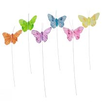 položky Ozdobné motýle na drôtených farebných pierkach 5,5×8cm 12ks
