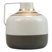 položky Očarujúca kovová dekoratívna váza s uškom, vintage štýl, krémovo-sivá/zlatá, Ø16 cm, V17 cm, na sušené kvety a umelé rastliny