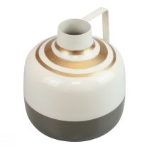 položky Očarujúca kovová dekoratívna váza s uškom, vintage štýl, krémovo-sivá/zlatá, Ø16 cm, V17 cm, na sušené kvety a umelé rastliny