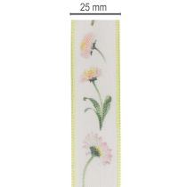 Článok Darčeková stuha s kvetinovým vzorom Bellis na výrobu a balenie, 25 mm x 20 m