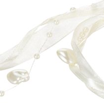 položky Dekoratívna stuha, krémová, srdiečka, perly, svadobná dekorácia, 10 mm, 5 m