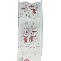 Darčeková stuha Vianočný snehuliak Zimná Červená Biela 40mm 15m