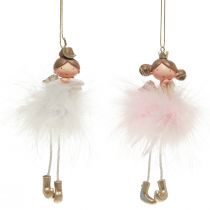 položky Ozdobná figúrka anjel princezná ozdoba na vianočný stromček biela, ružová 12cm 2 ks