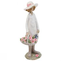 položky Dekoračné figúrky záhradníčka dekorácia žena s kvetmi biela ružová V21cm