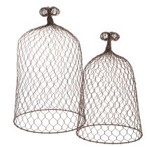 položky Dekoratívny kovový zvonček, lezecká pomôcka, drôtený kryt, hnedý, hrdzavý povrch, V 50/41 cm Ø 30/25 cm, sada 2 ks